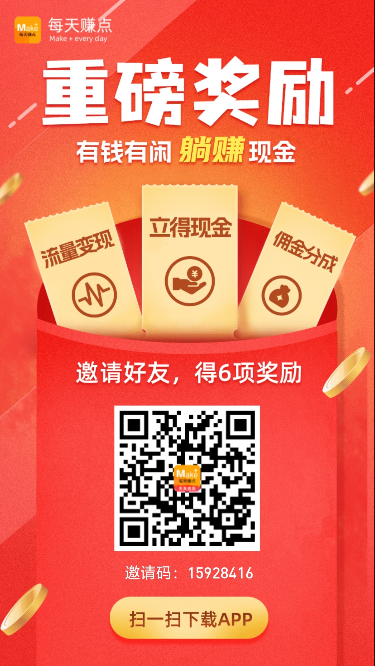 每日赚点新悬赏兼职平台，每邀请一个好友注册拆一个两元左右红包