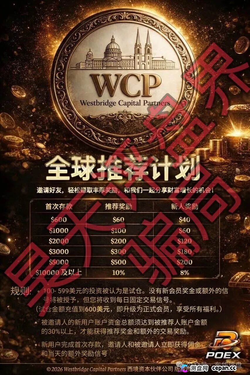 西境资本WCP带单类资金盘骗局:日收益高达3%,老姜开的又一个杀猪盘,高度预警,即将崩盘跑路!